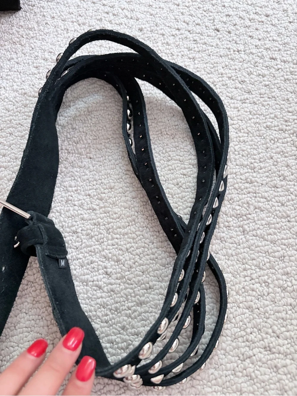 B-Low The Belt Black Suede Silver Studded Multi-Strap Belt Medium